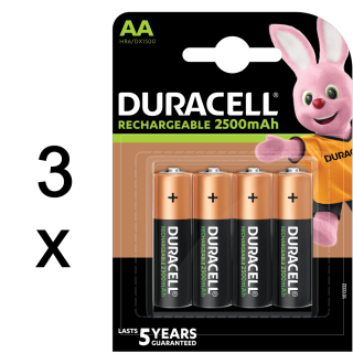 12x Duracell Akku Ultra geringe Selbstentladung AA Mignon HR06 2500 mAh extrastarke Leistung (3x4er Pack)