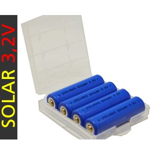 Solarlampen Akku 3,2 V 4er Pack InfiniO AA / Mignon Lifepo4 600 mAh Solarleuchten Akku 3,2V mit Schutzbox