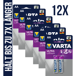 12x Varta Ultra Lithium AA Mignon Professional 6106 1,5V MN1500 L91 LONGLIFE