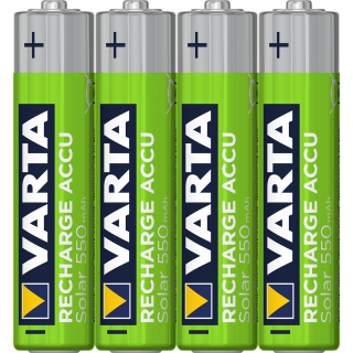 VARTA Recharge Accu Solar AAA Micro 550mAh Ni-Mh Akku (4er Pack, wiederaufladbar ohne Memory Effekt)