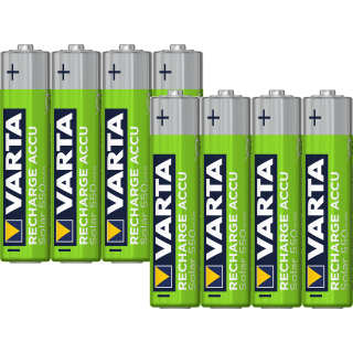 VARTA Recharge Accu Solar AAA Micro 550mAh Ni-Mh Akku (8er Pack, wiederaufladbar ohne Memory Effekt)