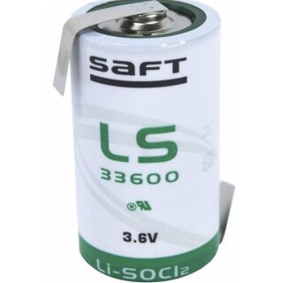 Saft  LS33600 ER-D Mono Lithium-Thionylchlorid 3,6V, 17.000 mAh mit Lötfahne Z-Form CNR